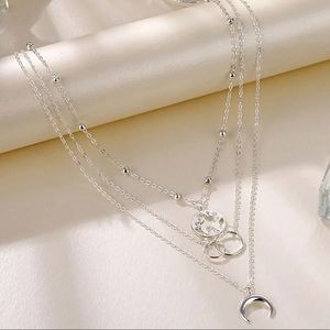 Silver World & Moon Layered Necklace
